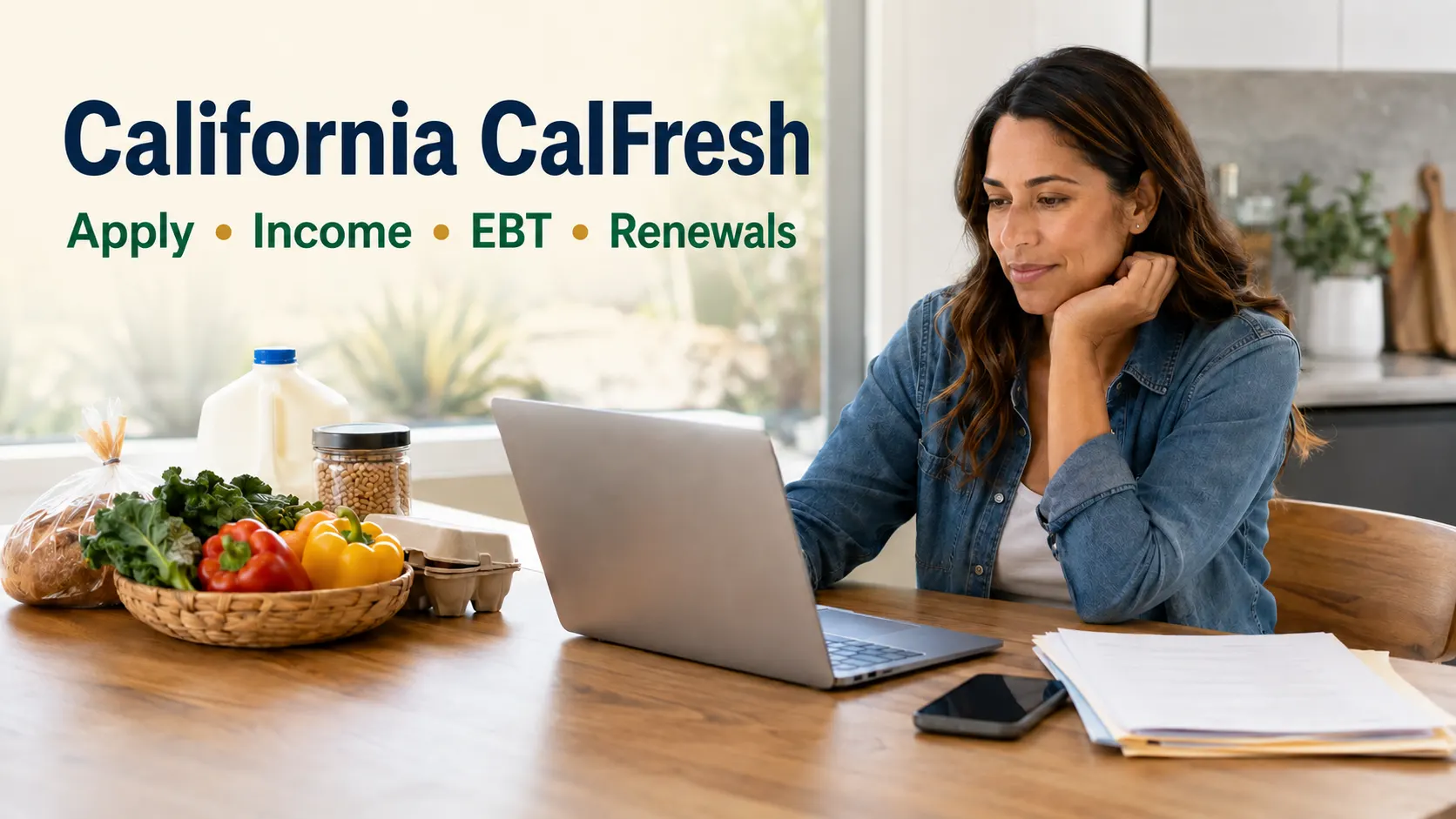 California resident reviewing CalFresh application information and household documents online
