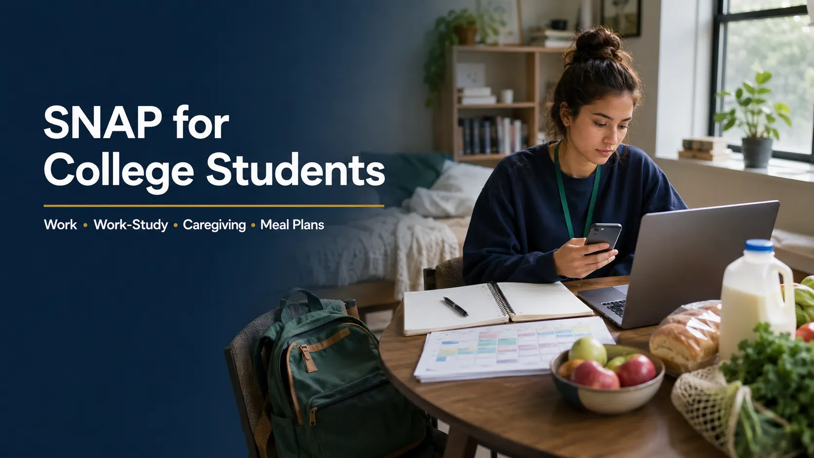 College student reviewing work and enrollment information while learning about SNAP eligibility