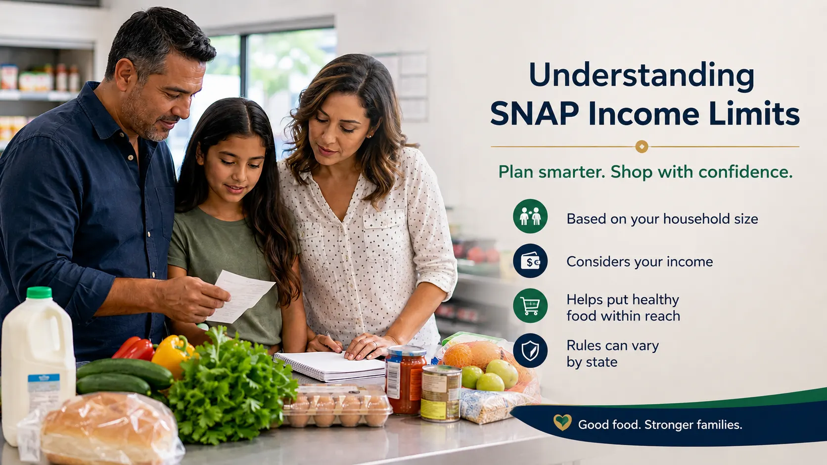 Household reviewing grocery costs while learning about FY 2026 SNAP income limits by household size