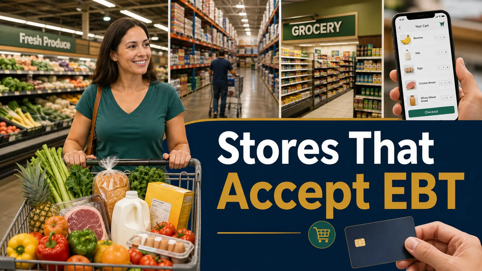 Stores That Accept EBT 2026: Walmart, Costco, Aldi & More 1 Shopper buying groceries at a SNAP EBT retailer with in-store and online grocery options